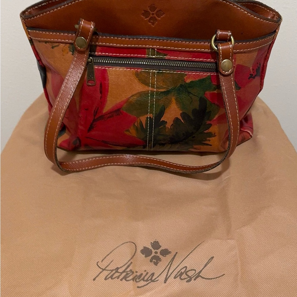 Patricia Nash Red and Brown Shoulder Bag with Unique Pattern